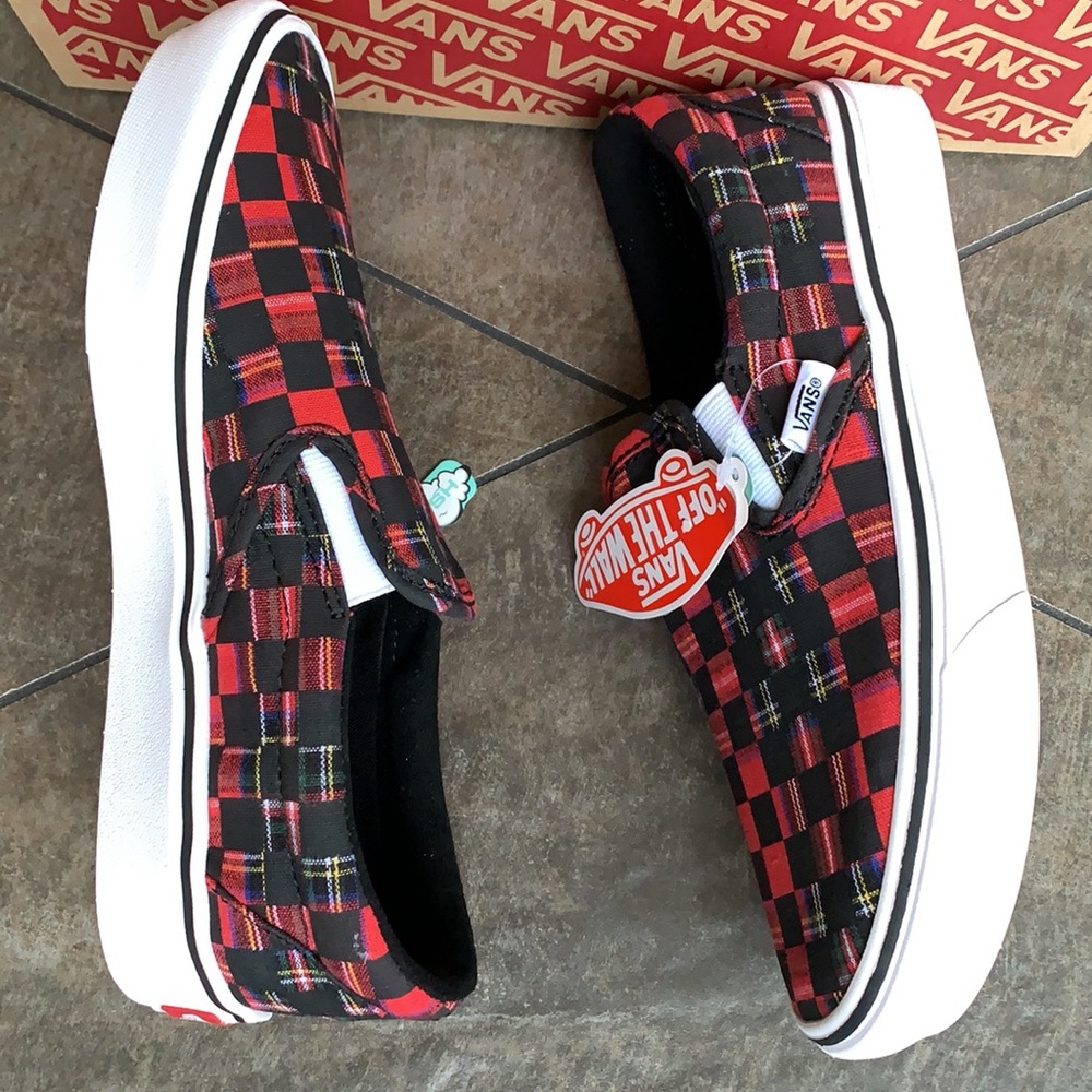 VANS COMFYCUSH SLIP ON PLAID CHECK RED/TRWHT WMNS - Picture 12 of 16